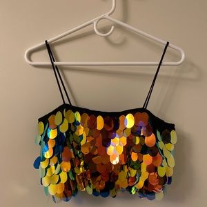 Motel Rocks Iridescent Oil Spill Pink Sequin Top